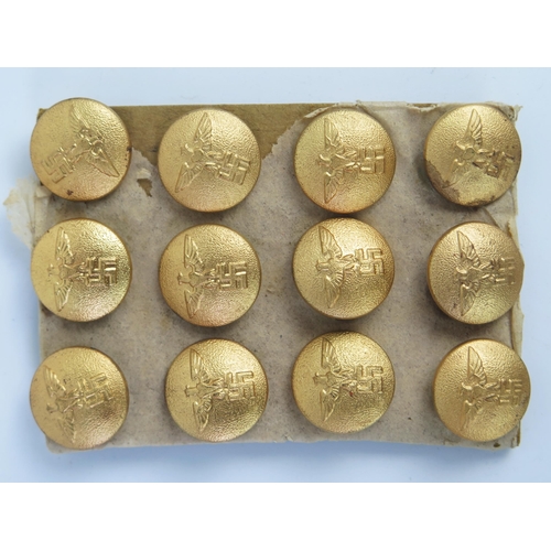 962 - A set of twelve third Reich period gilt metal buttons, with National emblem, on card backing.