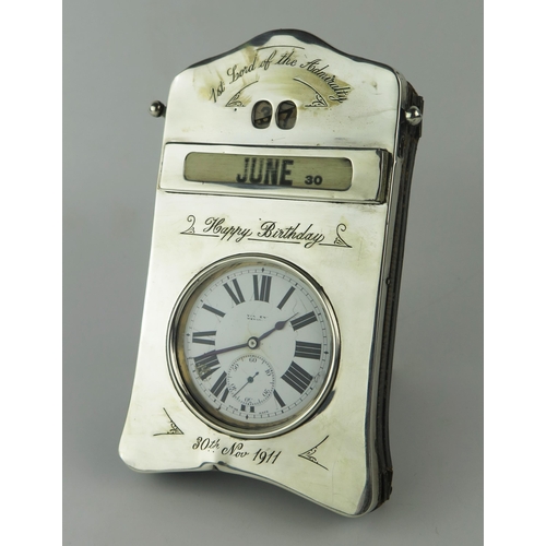 970 - OF WINSTON CHURCHILL INTEREST
A silver framed desk top perpetual calendar and watch holder, makers m... 