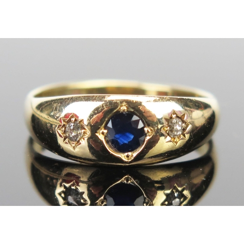 57 - An Antique Sapphire? and Old Cut Diamond Gypsy Ring, c. 42mm central stone, size Q, 5.2g