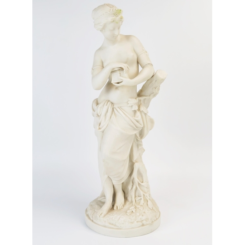 1356 - After A Carrier-Belleuse, a Minton Parian figure of Pandora, leaning on a tree stump and about to op... 