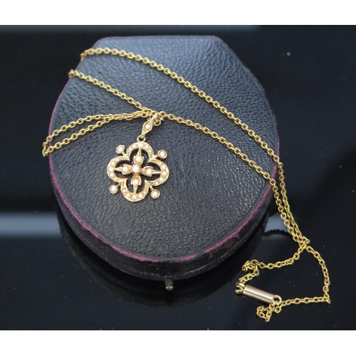 109 - A Victorian 15ct Gold and untested Pearl Pendant on 1 15ct Gold chain with barrel clasp, pendant c. ... 