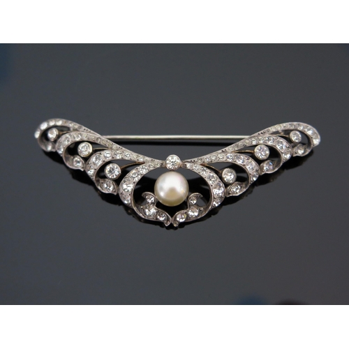 11 - A Sterling Silver, untested Pearl and Paste Brooch, 9mm pearl, 68mm wide, 15.9g **WITHDRAWN**