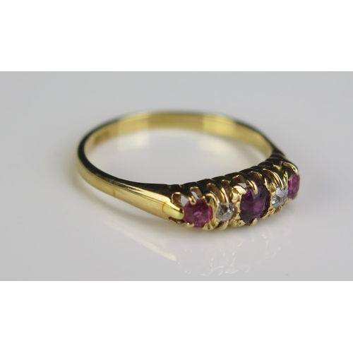 129 - An 18ct Gold, Ruby and Old Cur Diamond Ring, size M.5, 2.4g and presented in a 19th century ring box... 