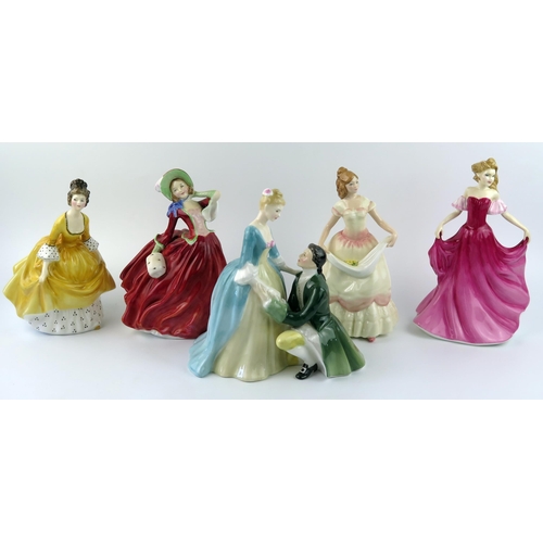 1304 - A collection of five Royal Doulton figurines, includes HN1934 Autumn Breeze, HN 3714 Emma, HN 2307 C... 