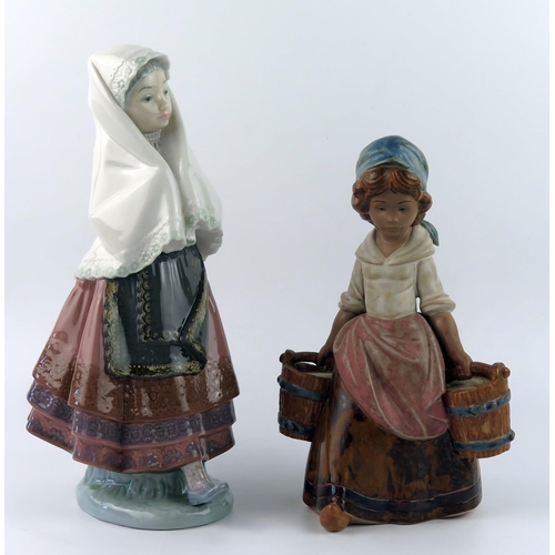 1305 - A Lladro porcelain figurine, No 5053 Festival Girl and no 3512 Girl with two pails, (2).