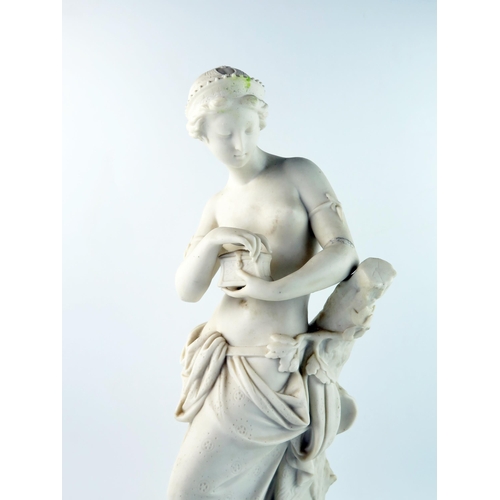 1356 - After A Carrier-Belleuse, a Minton Parian figure of Pandora, leaning on a tree stump and about to op... 