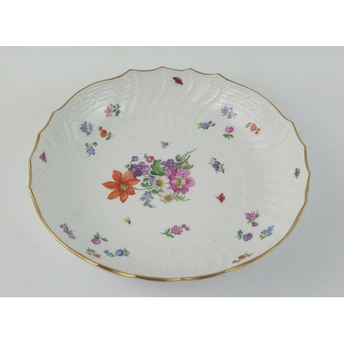 1359 - A Meissen porcelain bowl with painted floral decoration, gilt border, under glaze blue crossed sword... 