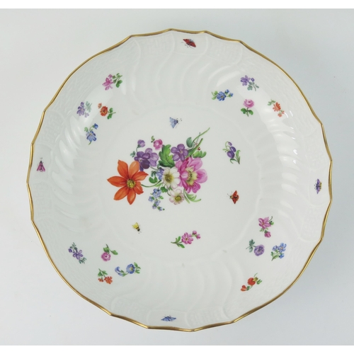 1359 - A Meissen porcelain bowl with painted floral decoration, gilt border, under glaze blue crossed sword... 