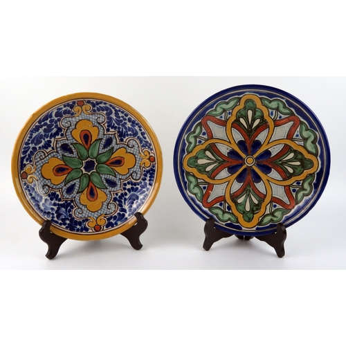 1361 - Two Talavera pottery plates, with polychrome floral decoration, each 23.5cm diameter.