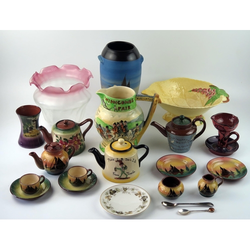 1365 - A Torquay pottery miniature bachelor's tea set, includes teapot cream jug, two cups, two saucers and... 