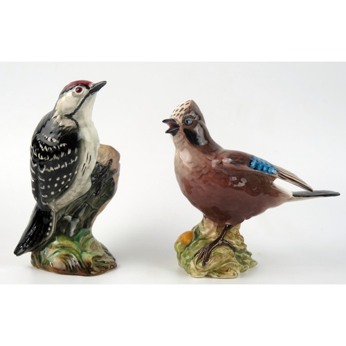 1378 - A Beswick pottery model of a Lesser Spotted Woodpecker and a Jay, both with black back stamps.