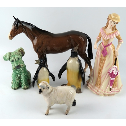 1404 - A Beswick stallion, with gloss finish, Beswick sheep model No 935, a Doulton figurine, HN5321 Spring... 