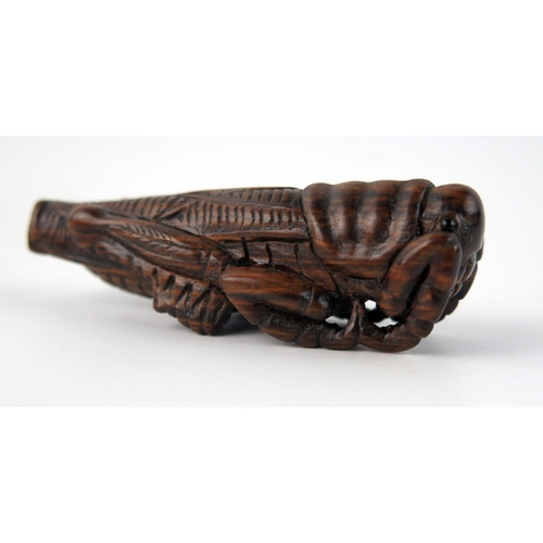 1428 - A Japanese carved boxwood netsuke in the form of a locust,  signed, 7cm long.