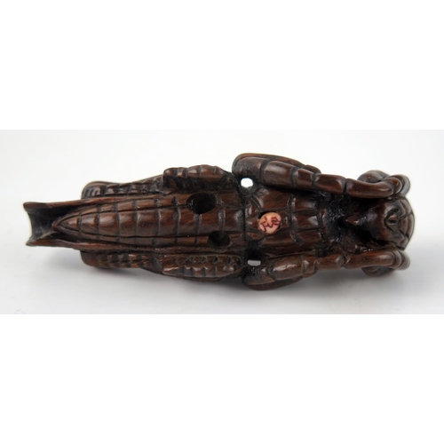 1428 - A Japanese carved boxwood netsuke in the form of a locust,  signed, 7cm long.