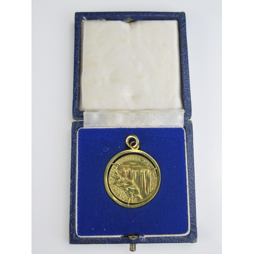 149 - An 18ct Gold Discovery of The Victorian Falls 1855 Medallion in a pendant mount, 29mm diam., 10.6g g... 