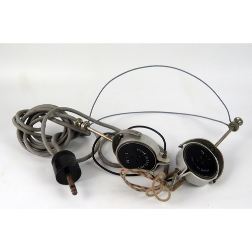 1522 - A pair of World war II period British army headphones, cable and plug.