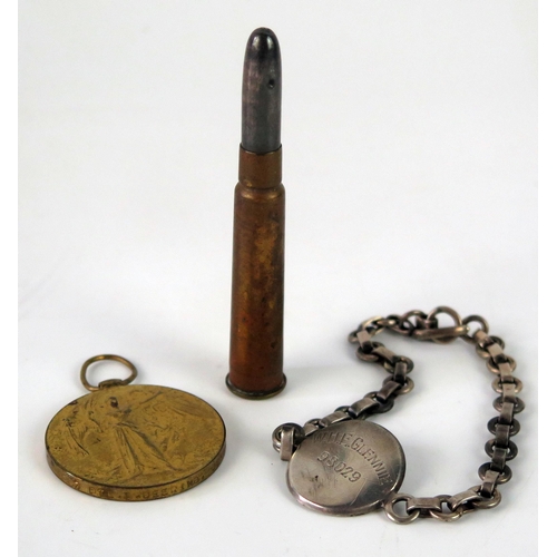 1540 - A World War I Victory Medal to 1887 Pte. L. Deering. Devon. R. a pencil in the form a .303 bullet, a... 