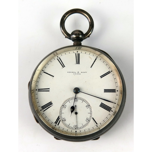 1542 - A War Office issue Kendal & Dent silver cased open faced pocket watch, with Roman dial and subsidiar... 