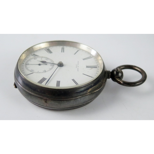 1542 - A War Office issue Kendal & Dent silver cased open faced pocket watch, with Roman dial and subsidiar... 