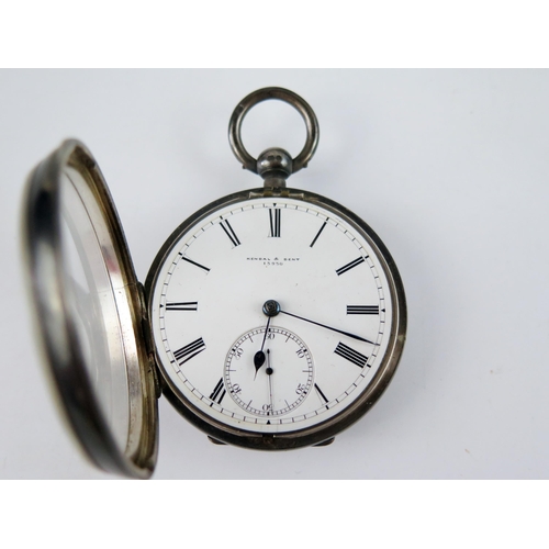 1542 - A War Office issue Kendal & Dent silver cased open faced pocket watch, with Roman dial and subsidiar... 