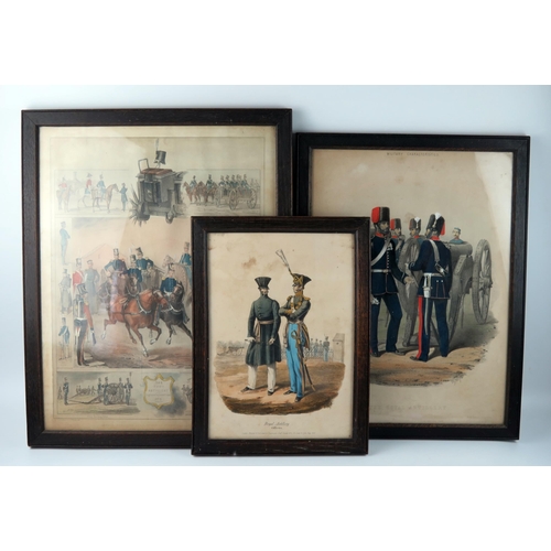 1547 - Three assorted polychrome military prints, depicting The Foot Artillery and Royal Artillery, (3) F &... 