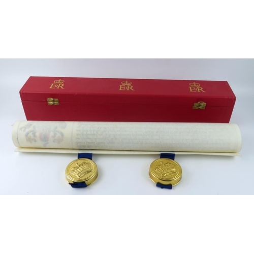 1558 - A Royal parchment of Grant of Arms, with two wax seals and contained in its original box with Royal ... 