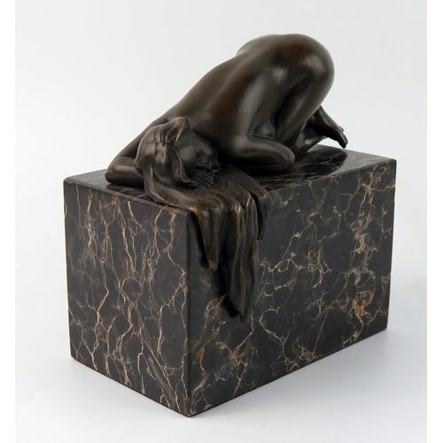 1564 - After Adolf Pohl, a bronze study of a kneeling female nude, mounted on a rectangular marble base, si... 