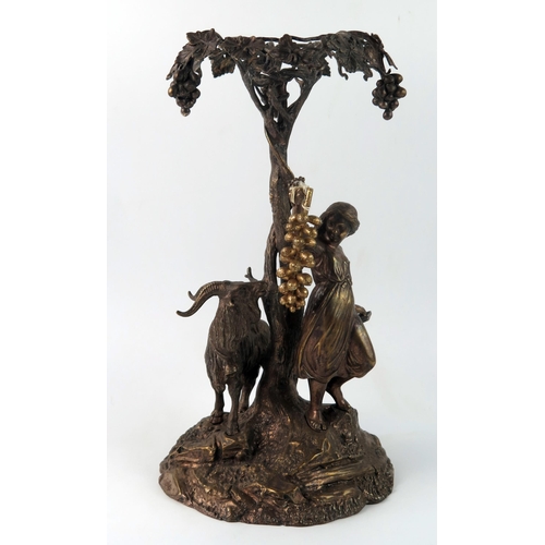 1567 - A late Victorian plated table centrepiece, depicting a maiden and goat below grape vines, on a natur... 