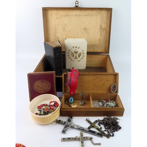 1600A - Three assorted crucifixes, three rosaries, a Holy Bible etc.