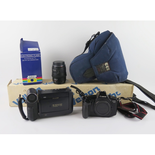 1640 - A Canon EOS 650 35mm camera, a Sharp Viewcam video recorder. together with accessories.