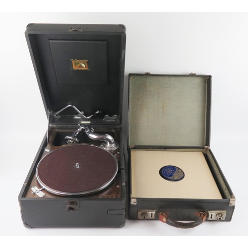 1645 - An HMV portable wind-up gramophone and selection of 79RPM records