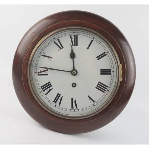 1665 - A late Victorian mahogany wall timepiece with 19cm Roman dial, 30cm diameter.