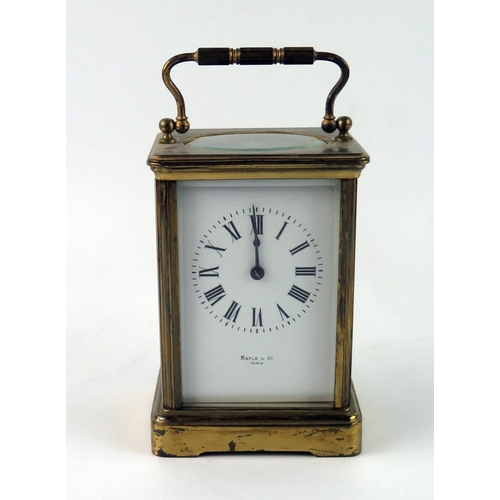 1666 - A French brass carriage clock, the movement with lever platform escapement, and 7cm Roman dial, stri... 