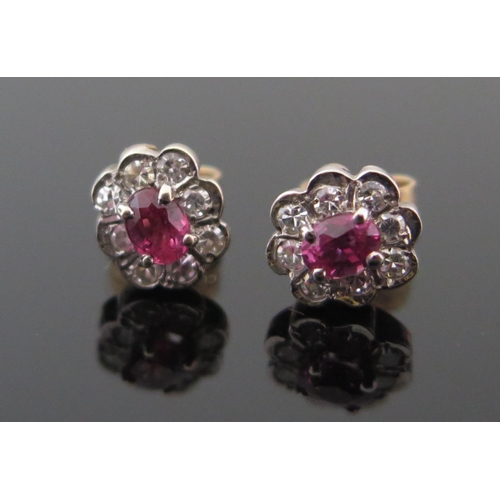 17 - A Pair of Hallmarked 9ct Gold, Ruby and Diamond Cluster Earrings, 7.8x7mm heads, 1.4g