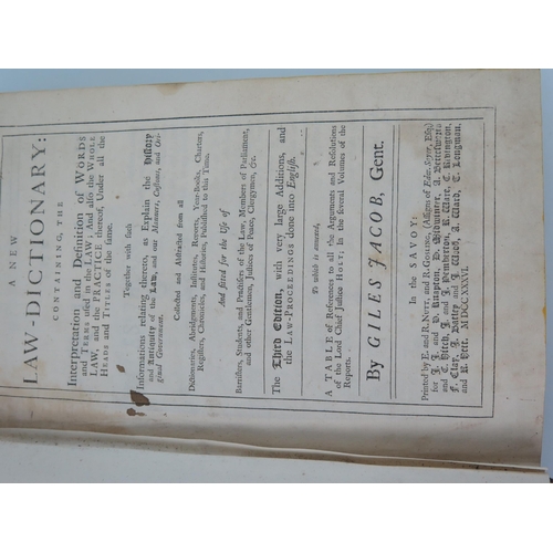 1705 - JACOB (Giles) A New Law Dictionary, 3rd Edn. 4vo.