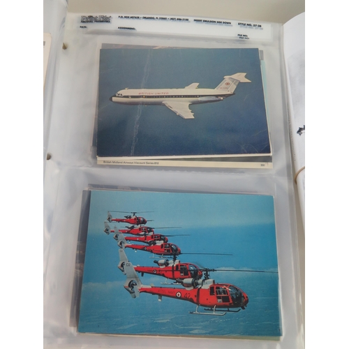 1709 - Three albums containing Edwardian and later postcards, includes shipping, aircraft, topographical, h... 