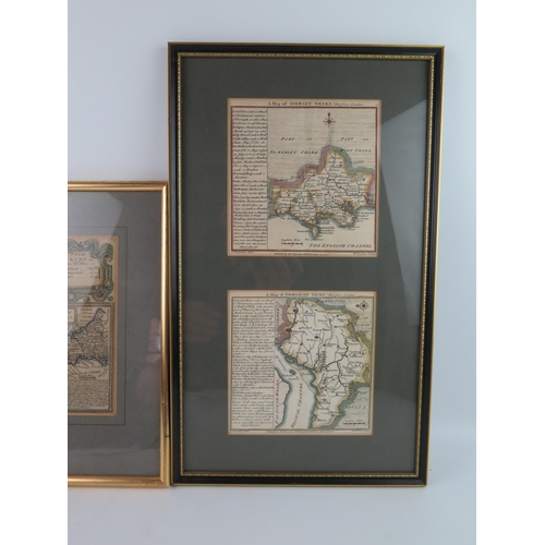 1711 - A hand coloured map of Cornwall from The Road From Exeter to Truro, 18x 11.5cm F&G, together with tw... 