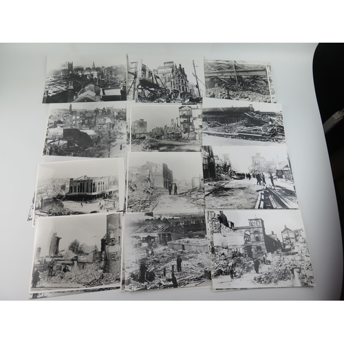 1712 - A collection of black and white reproduction photographs of bombing raids on Exeter showing  damage ... 