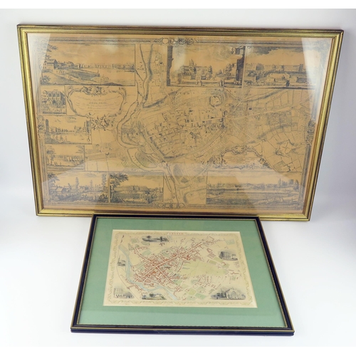 1742 - After John Rocque, a monochrome reprint Map of Exeter with vignettes, 47 x 73cm, together with a Vic... 