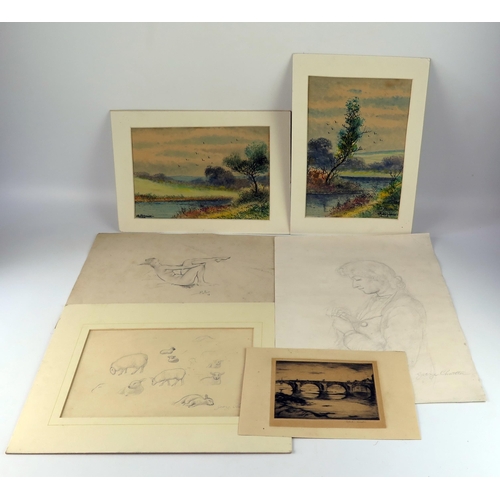 1748 - A small collection of watercolours and sketches, some mounted all unframed.