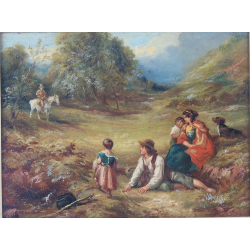 1755 - 19th century English School, figures in a woodland glade, oil on board, unsigned and undated.23 x 30... 