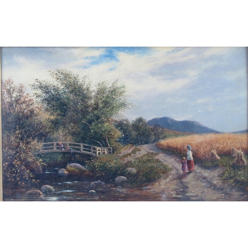 1756 - Victorian School, Children playing on a bridge over a stream, oil on canvas, unsigned and undated, 2... 