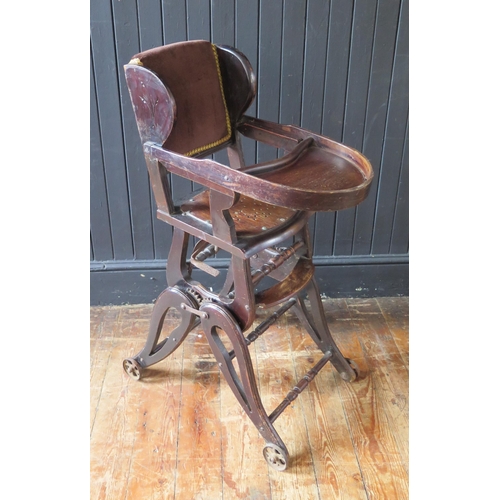 1778 - A late Victorian /Edwardian child's metamorphic high chair, with folding tray, on swept legs, termin... 