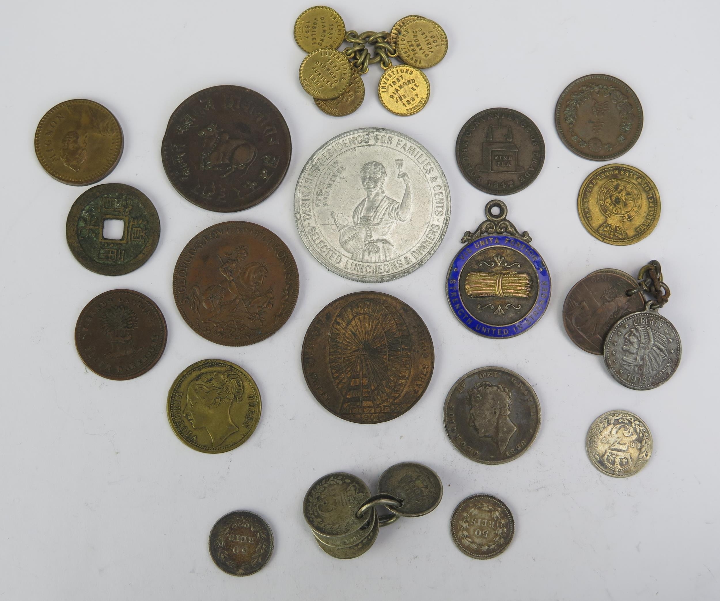 A Collection of Coins, Tokens and Medallions including a French Brothel ...