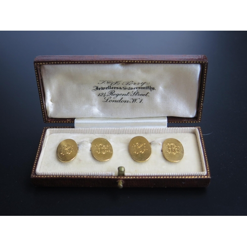 25 - A Pair of Antique 18ct Gold Cufflinks engraved with monogram on the 18x11mm panels, Birmingham 1905,... 