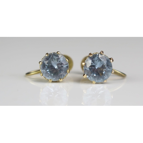 75 - A Pair of 9ct Gold and Blue Spinel Screw Back Earrings, c. 8.8mm, 2.6g