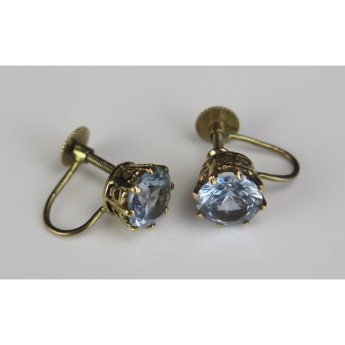 75 - A Pair of 9ct Gold and Blue Spinel Screw Back Earrings, c. 8.8mm, 2.6g