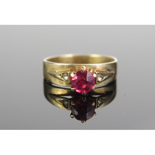 86 - A 9ct Gold, Red Paste and White Stone Ring, size M.5, 2.9g.