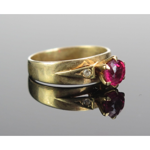 86 - A 9ct Gold, Red Paste and White Stone Ring, size M.5, 2.9g.