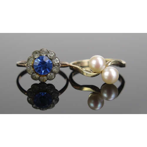 91 - A 9ct Gold and Twin Pearl untested Crossover Ring (Birmingham hallmarks, size M, 2.1g) and an antiqu... 